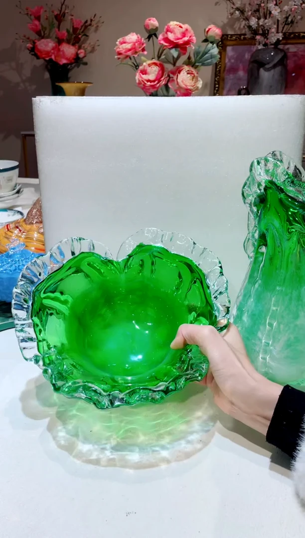 【闪购商品】琉璃手工艺品绿白菜果盘