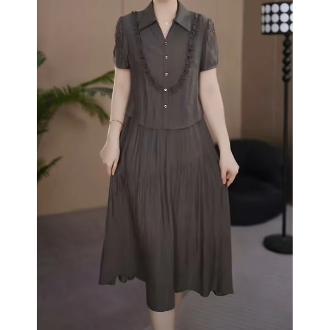 妈妈夏装连衣裙端庄大气2025新款中老年女士夏季短袖洋气假两件裙