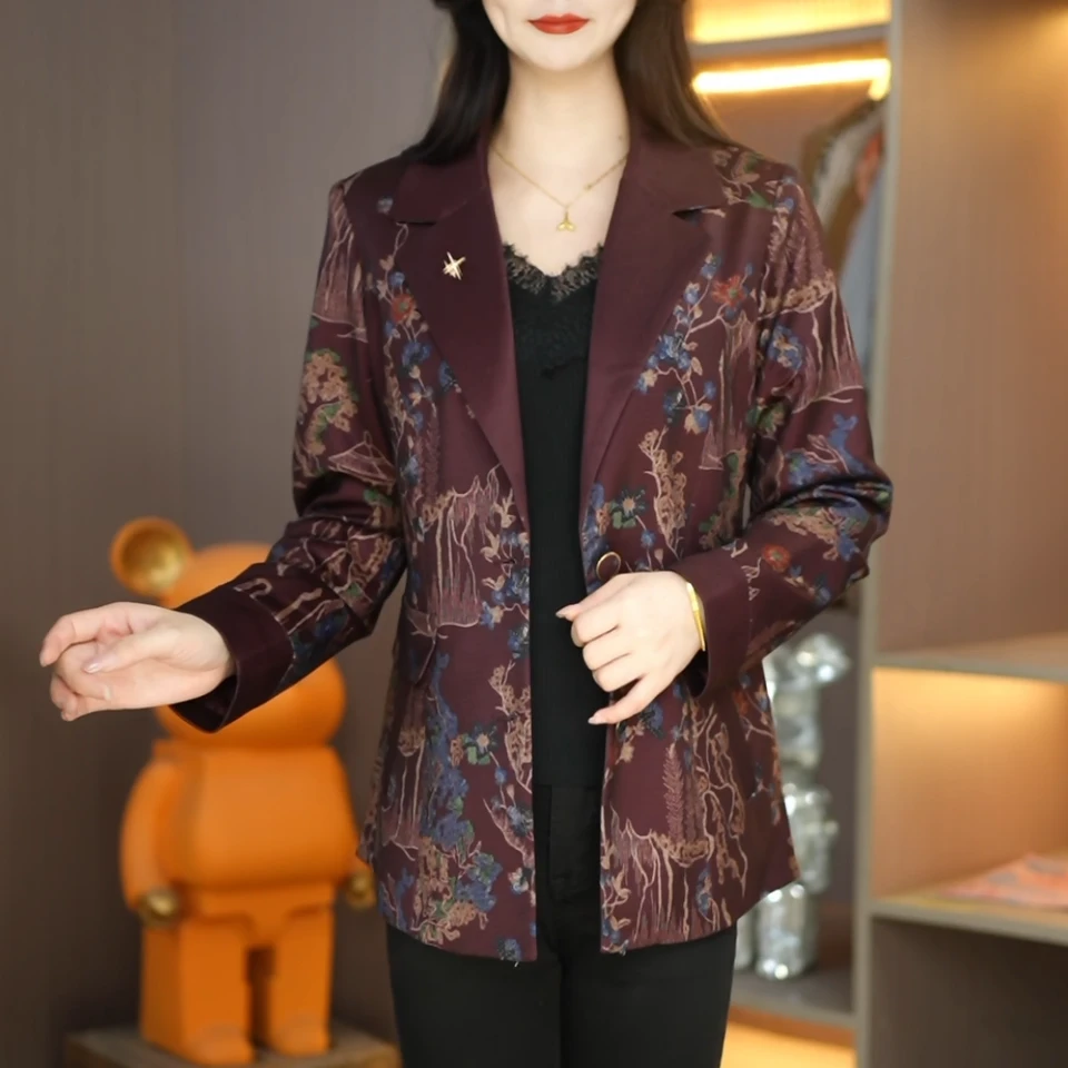 高端印花西装外套女2025春季新款中年妈妈装高贵洋气休闲百搭上衣