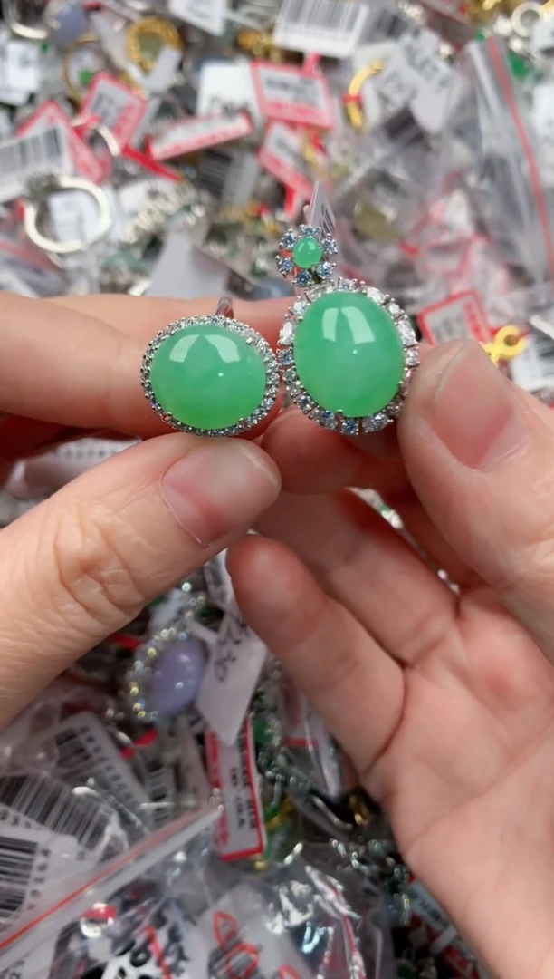 银S925镶嵌戒指翡翠11*11*11-----3