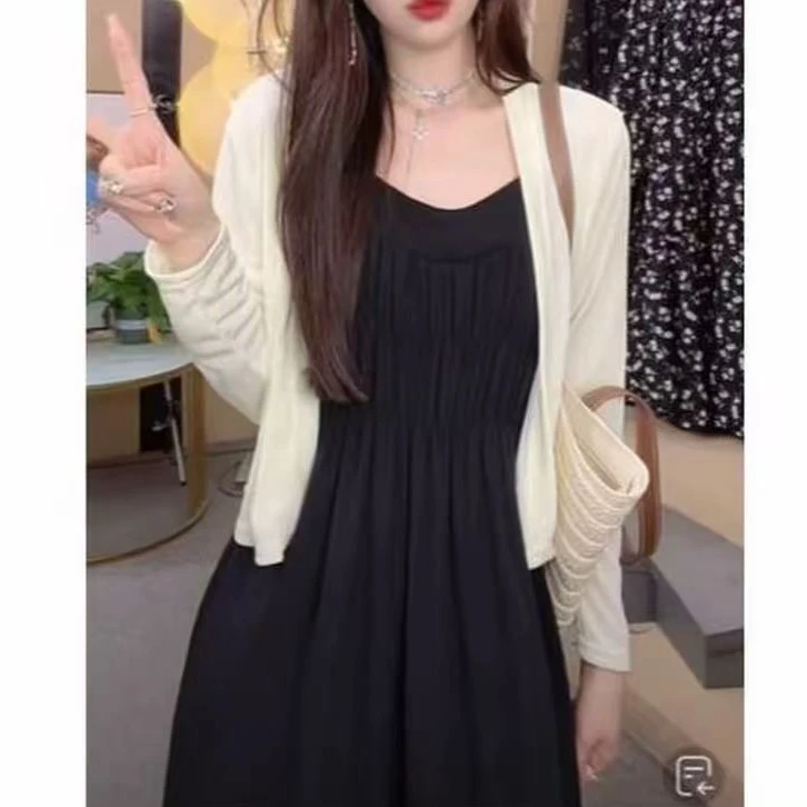 2025夏季新款时尚气质短款开衫上衣+吊带裙两件套9177衣45裙104