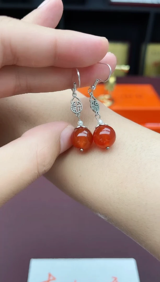 玛瑙/玉髓耳饰银S925镶嵌230000