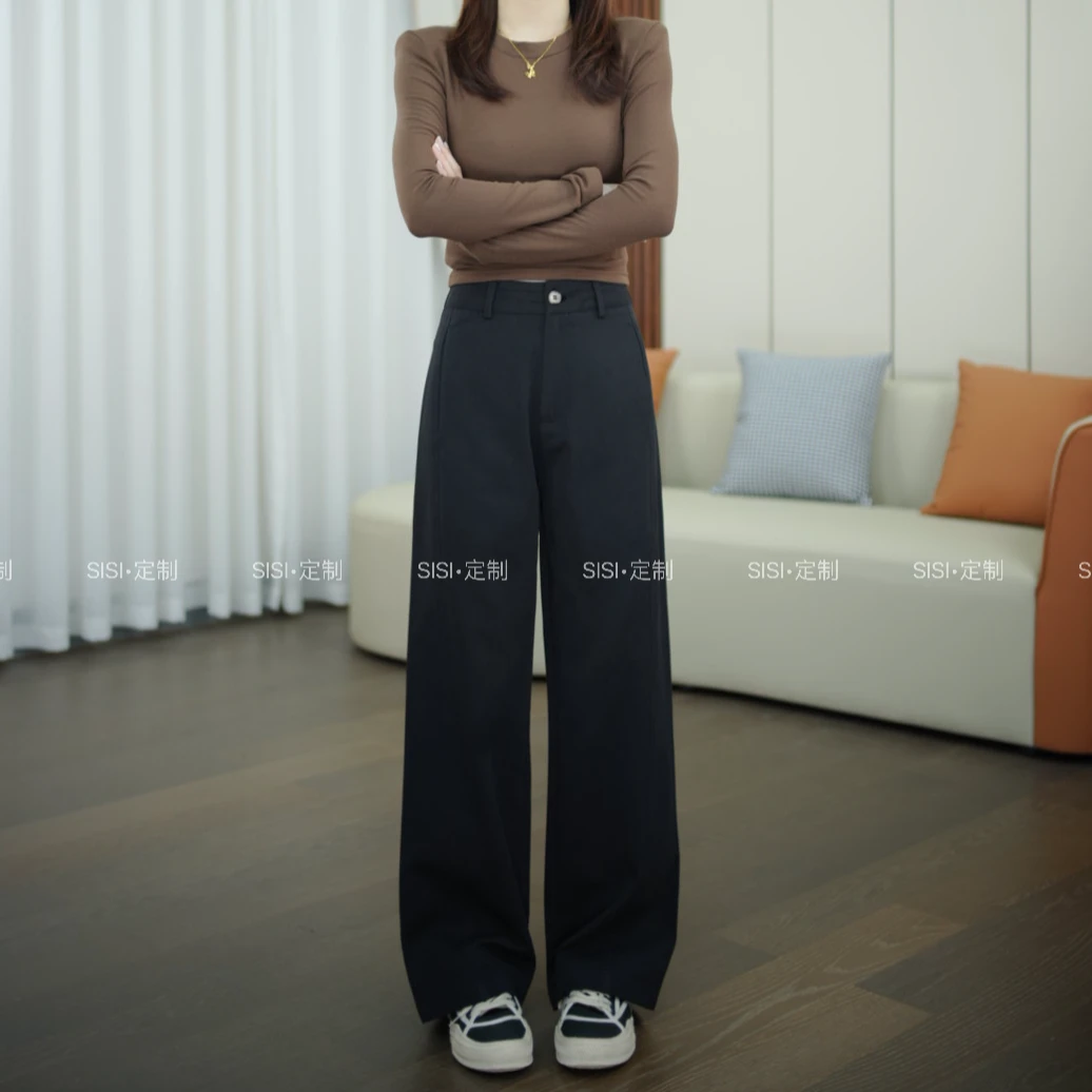 新款2025舒适简约天丝棉休闲裤女显瘦高腰阔腿裤