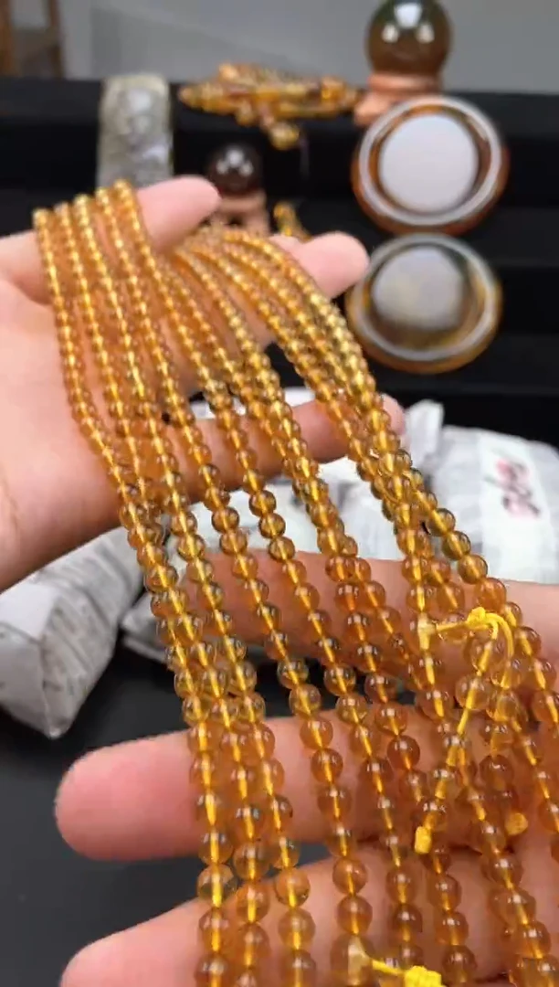 手串琥珀未镶嵌金棕108