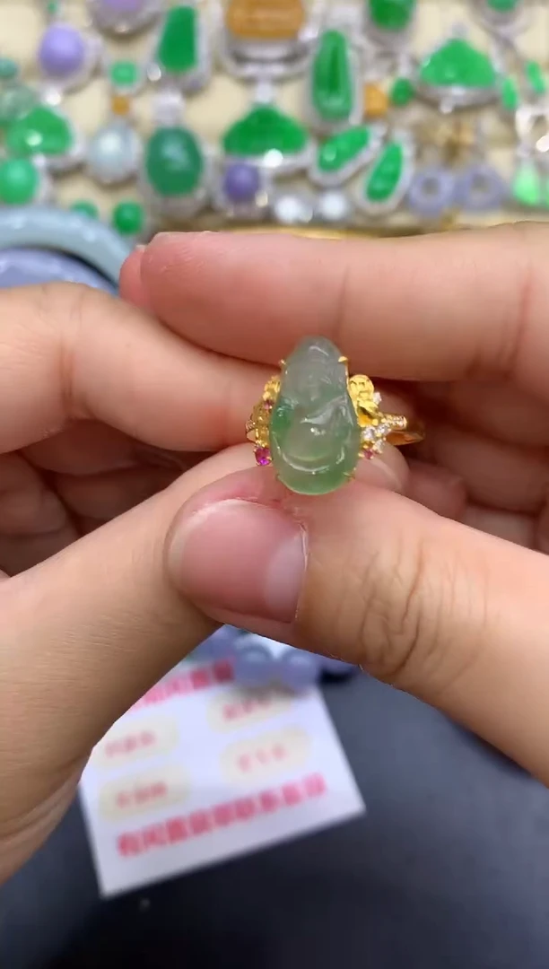 18K金镶嵌戒指翡翠T***?250-中国好珍宝