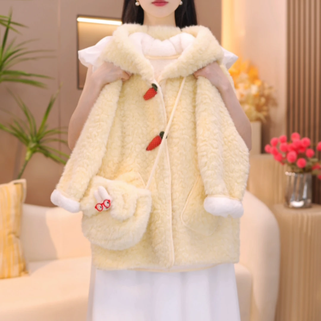 女童加绒加厚外套2025新款冬季中长款毛毛衣韩版百搭保暖大衣潮