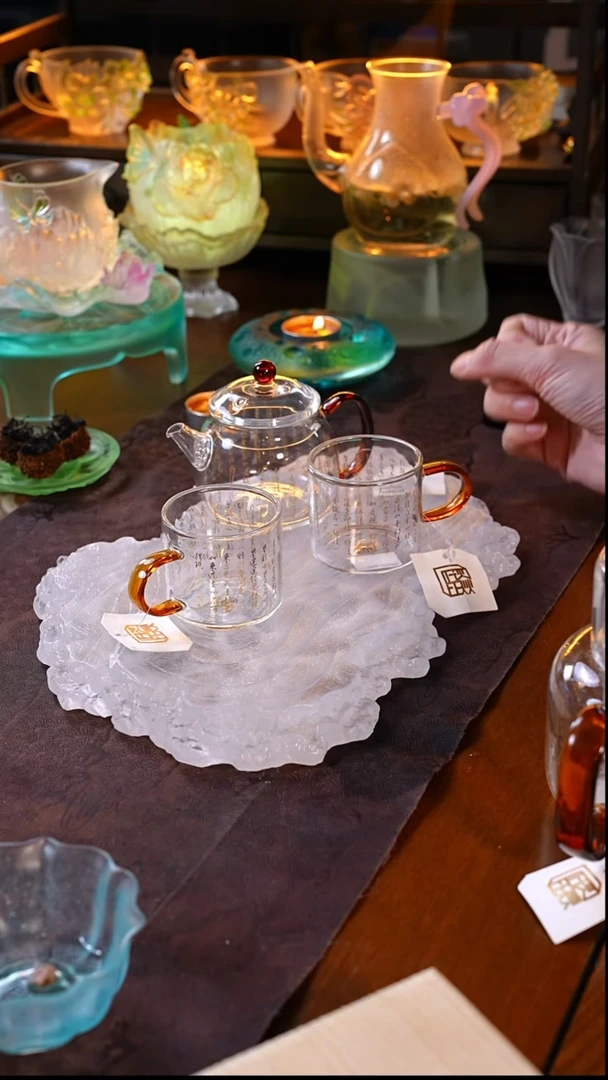 手工艺品琉璃经文德忠壶1只+经文小杯2只