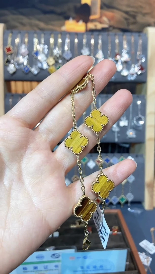 18K金镶嵌木变石手链木变石K黄虎眼石五花