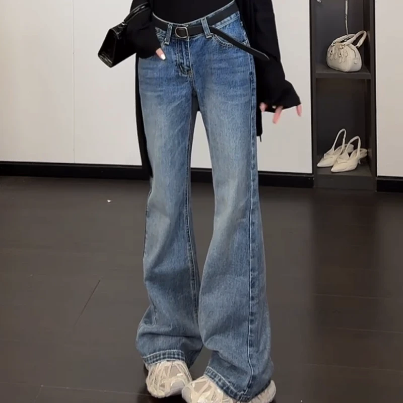 2025新款美式低腰微喇牛仔裤早秋季女百搭复古直筒长裤LK2505567