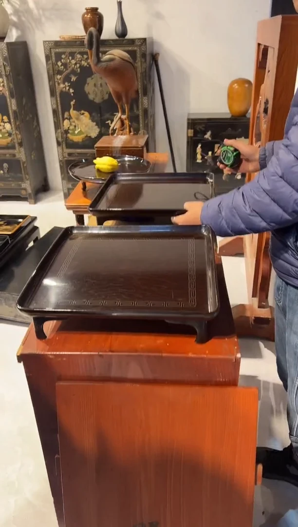 嵌银丝 雕漆茶台