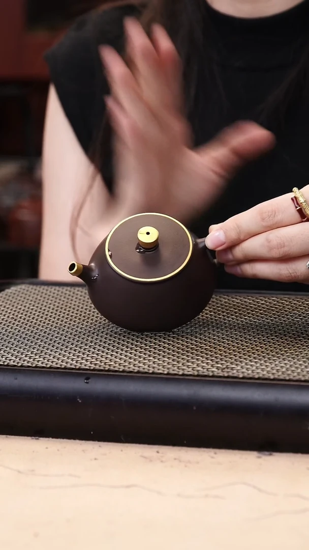 茶壶紫砂四号井茄皮紫泥描金平盖石瓢120cc
