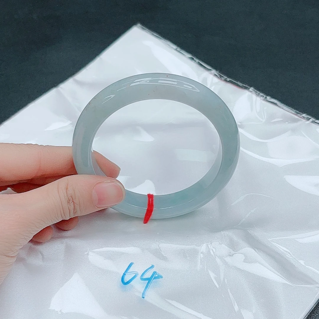 【圈口58~60】缅甸A货翡翠手镯天然玉镯女款冰川蓝手镯400-64