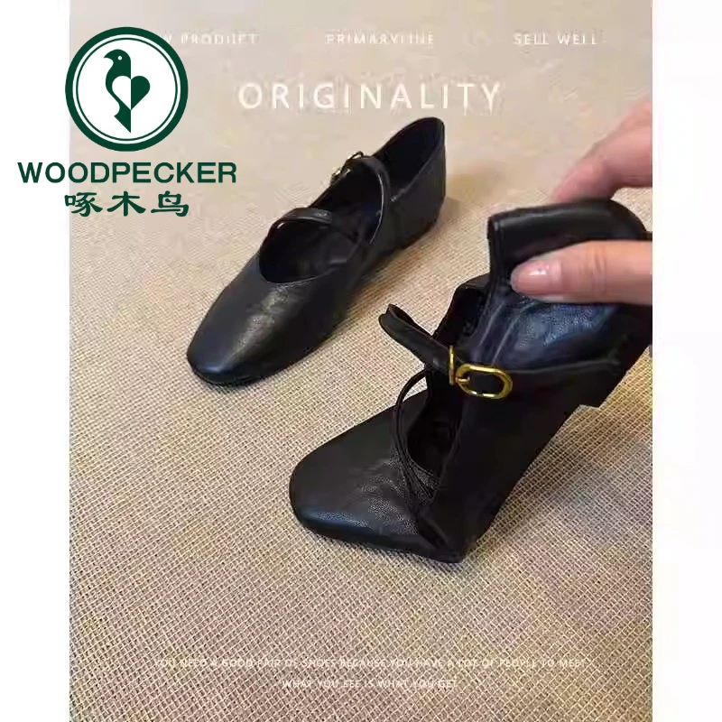 啄木鸟法式玛丽珍鞋单鞋春秋女鞋2025新款浅口超软晚晚平底小皮鞋