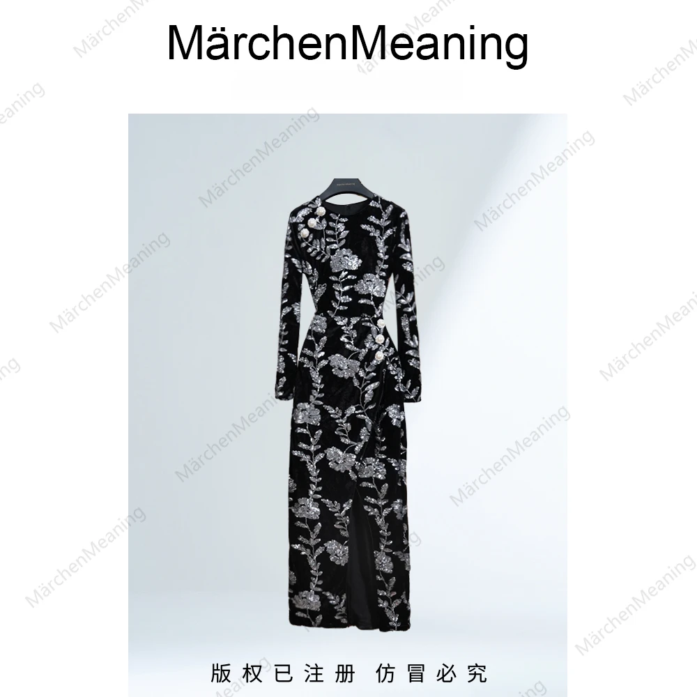 冬季连衣裙圆领高腰小香风拼接常规袖连衣裙设计师手工轻奢蒋蒋