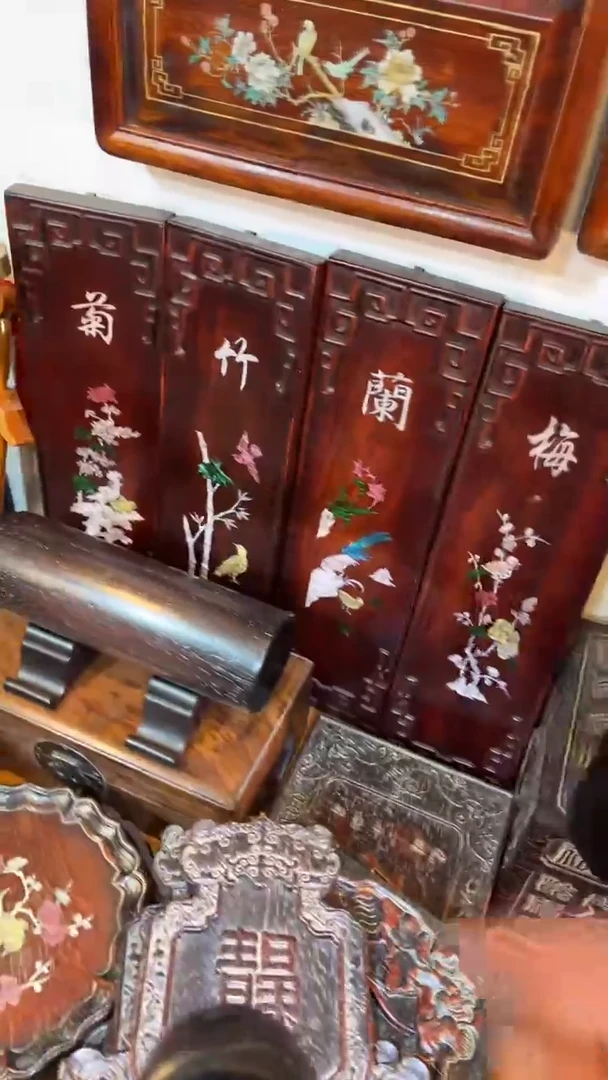 非洲紫檀（红花梨）50x58cm四条屏梅兰竹菊