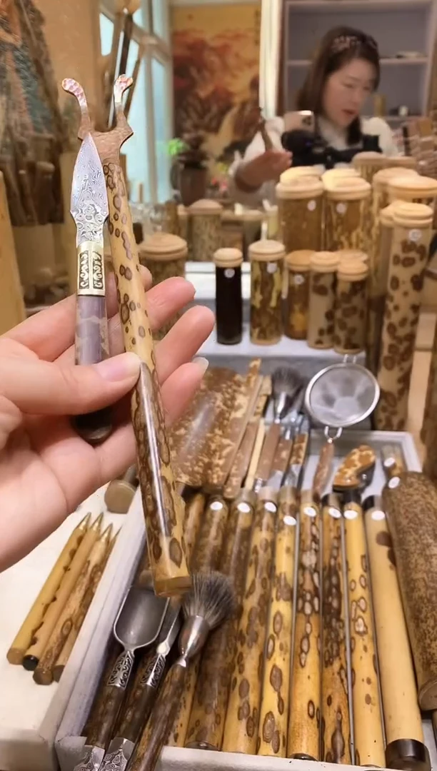 【闪购商品】湘妃竹梅鹿竹精品壶叉茶刀共两件