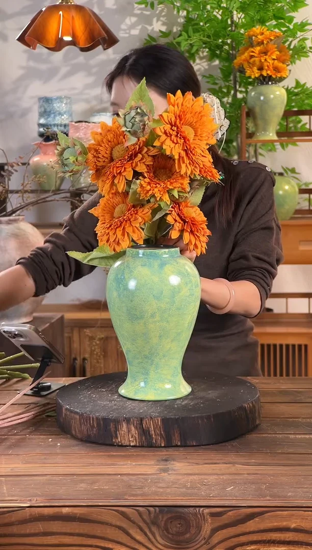 【绿野仙踪-大号美人花瓶】复古绿色陶瓷花瓶干花鲜花陶罐桌面摆件