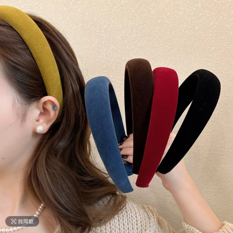 秋冬复古彩色丝绒高颅顶宽边发箍女款2025新款显脸小洗脸压发头箍