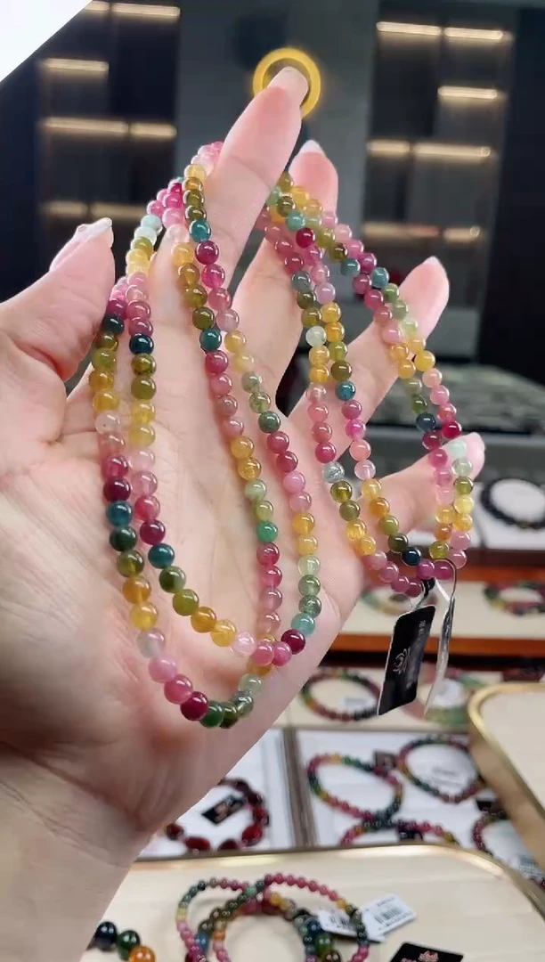 未镶嵌老矿碧玺彩虹三圈手串5mm+碧玺（多样性发一条）T