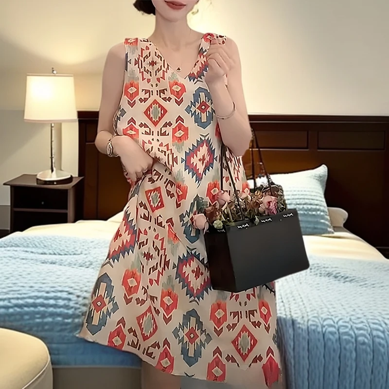 【米米私服】夏季小众设计极简风波西米亚风吊带连衣裙 2502-150