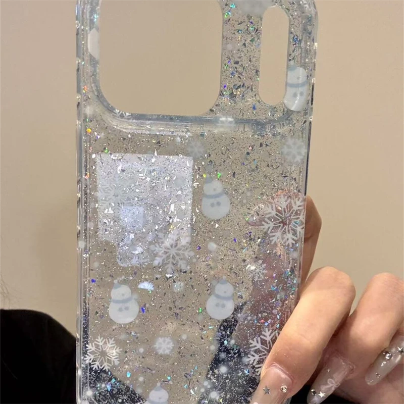 冬日小清新闪粉雪花雪人适用ihone17promax苹果16promax手机壳15p