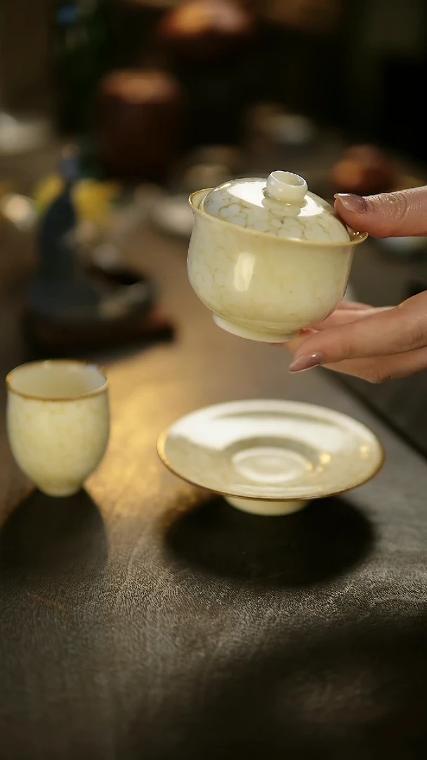 阿眠     云龙糖水釉盖碗云朵纹