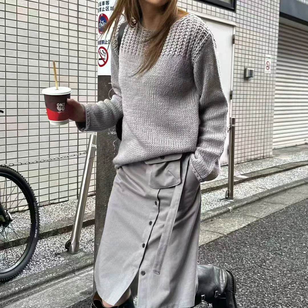 韩代 深度时髦拼接织法微宽松毛衣 （No退换）