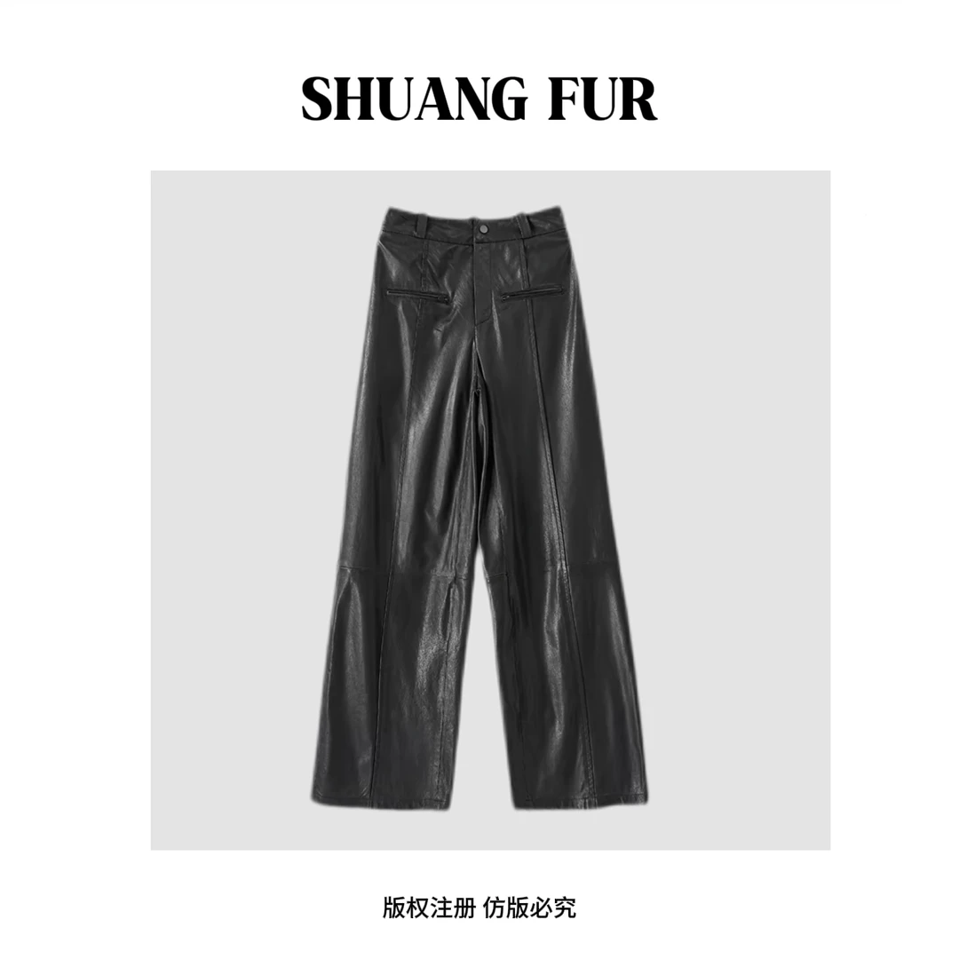 2024秋季新款高腰显瘦皮高端植鞣牛皮女装真皮皮裤002-SQM
