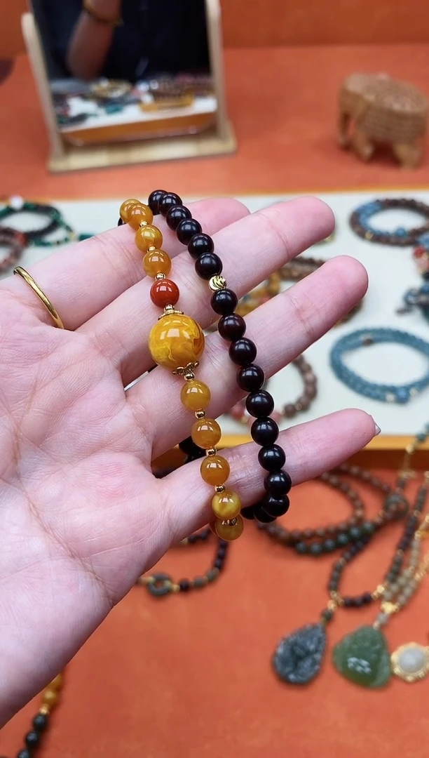 手串檀香紫檀（小叶紫檀）未镶嵌双圈印度小叶紫檀老蜡手串