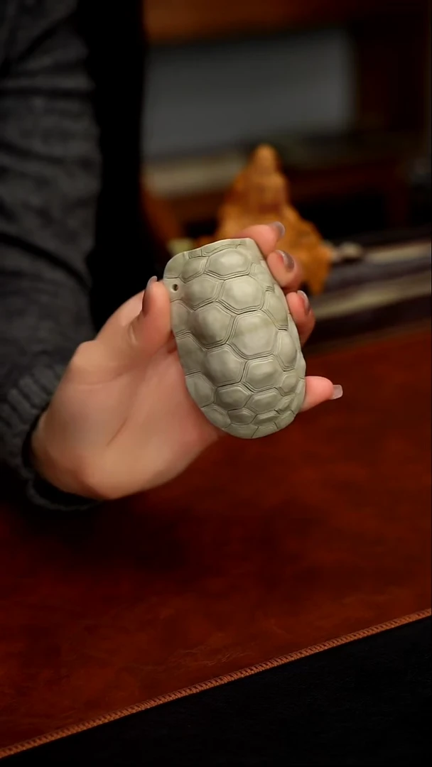 天然松花石龟甲茶则