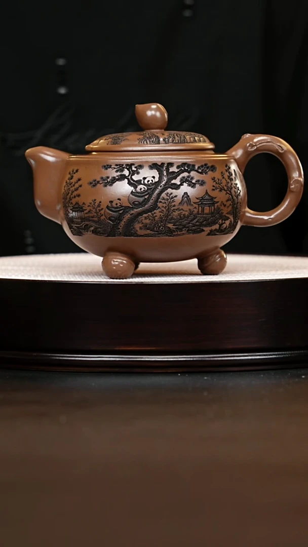 紫砂壶宜兴紫砂 三足寿桃 明朝土