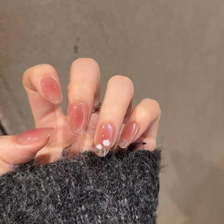 【郁金香】 纯欲裸色简约手绘猫眼气质纯手工穿戴甲