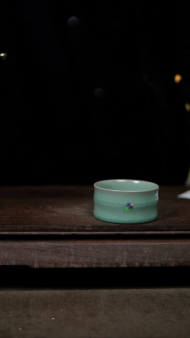 【闪购商品】杯仿古翡翠绿纯手工竹节杯口沿阴裂78