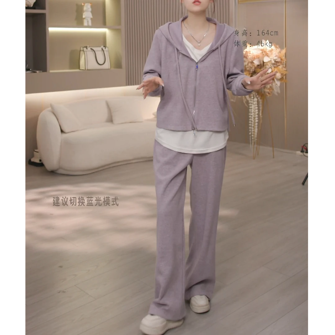 【慵懒假两件】2025新款时尚假两件卫衣外套+裤子两件套装LK2501437