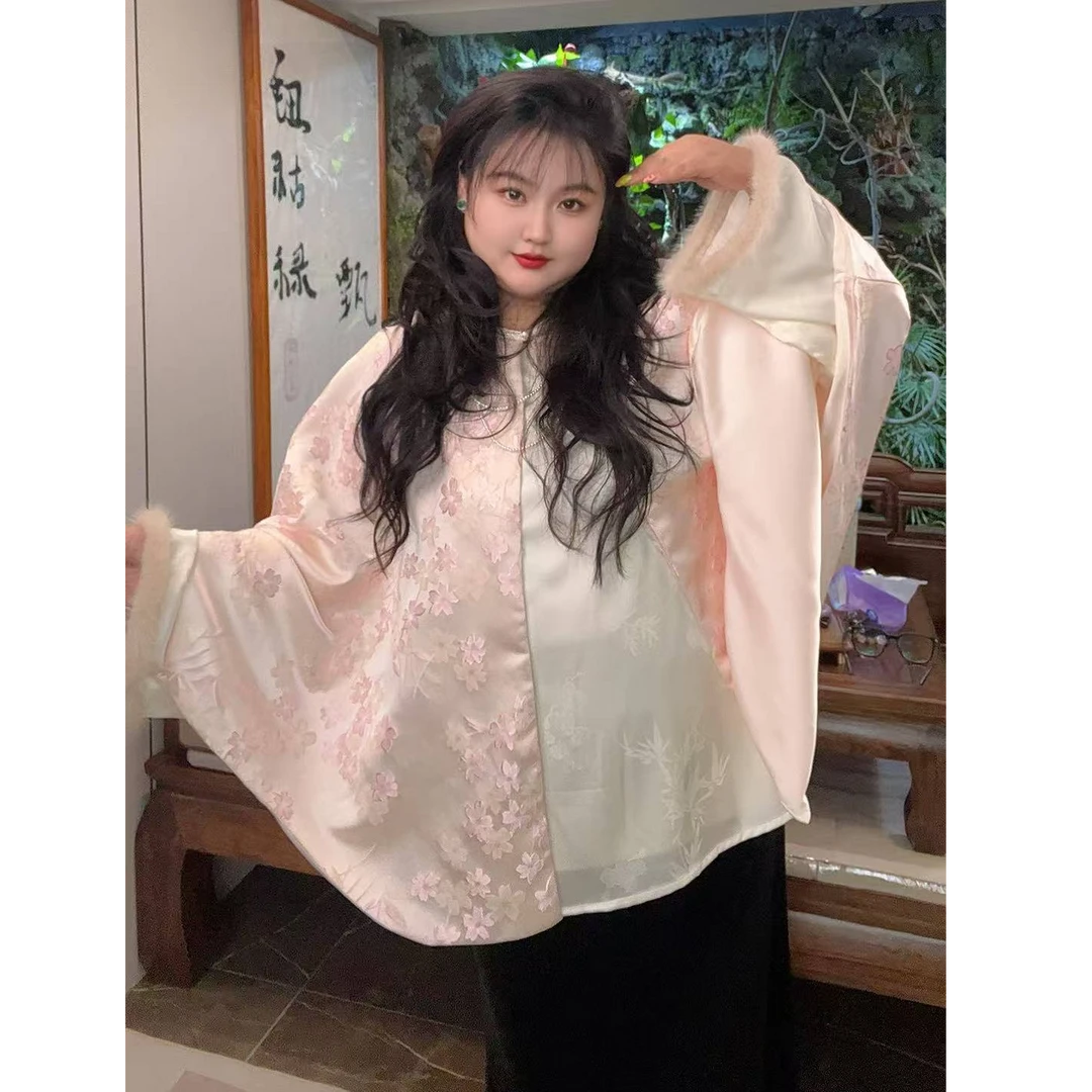【甄胖·菀菀】新中式大码女装秋季提花锦披肩