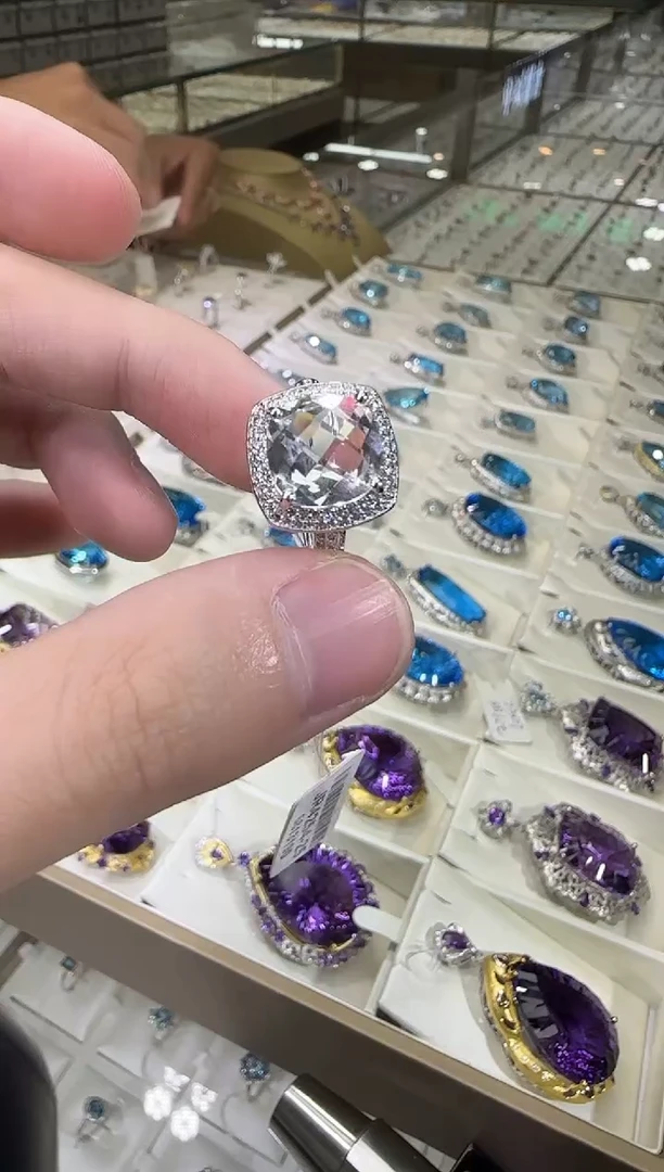 银S925镶嵌戒指水晶净体白水晶10mm