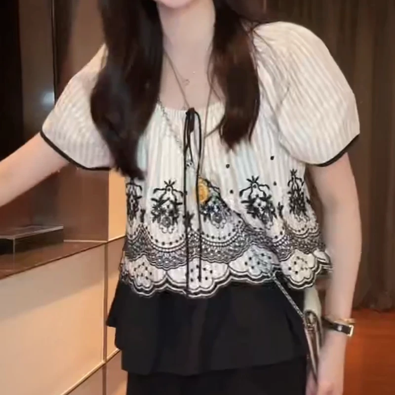 【蝉鸣之夏】2025夏季新款韩系蝴蝶结系带宽松衬衫LK2504552