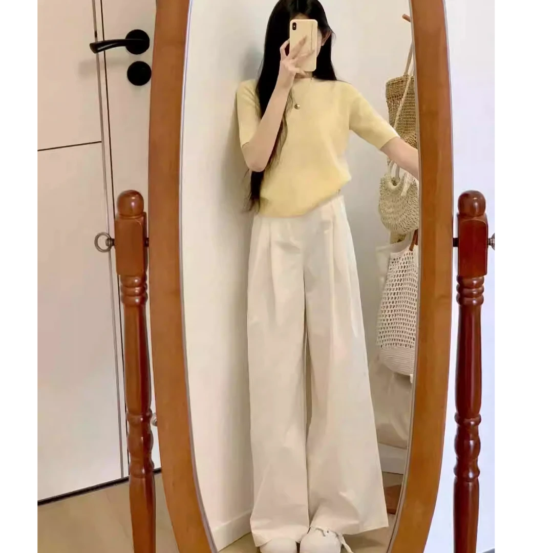 夏装搭配一整套韩系穿搭高级感短袖上衣女阔腿裤盐系轻熟两件套装