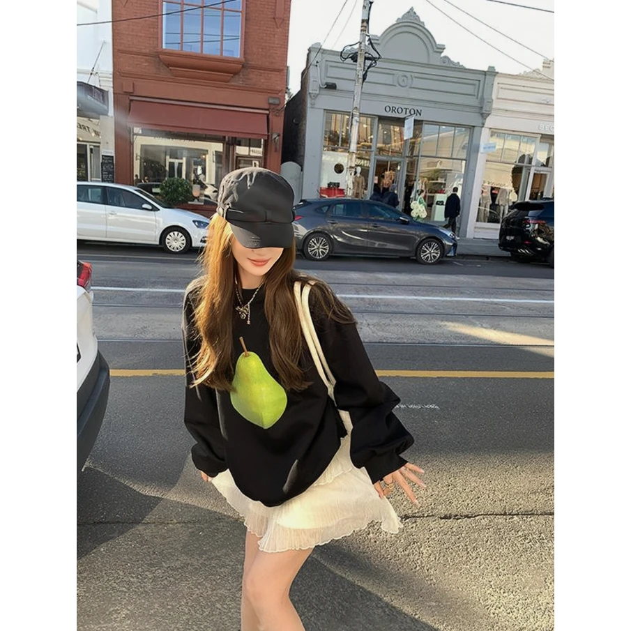 早秋爆款韩系圆领卫衣女舒适宽松设计感百搭时尚慵懒风上衣