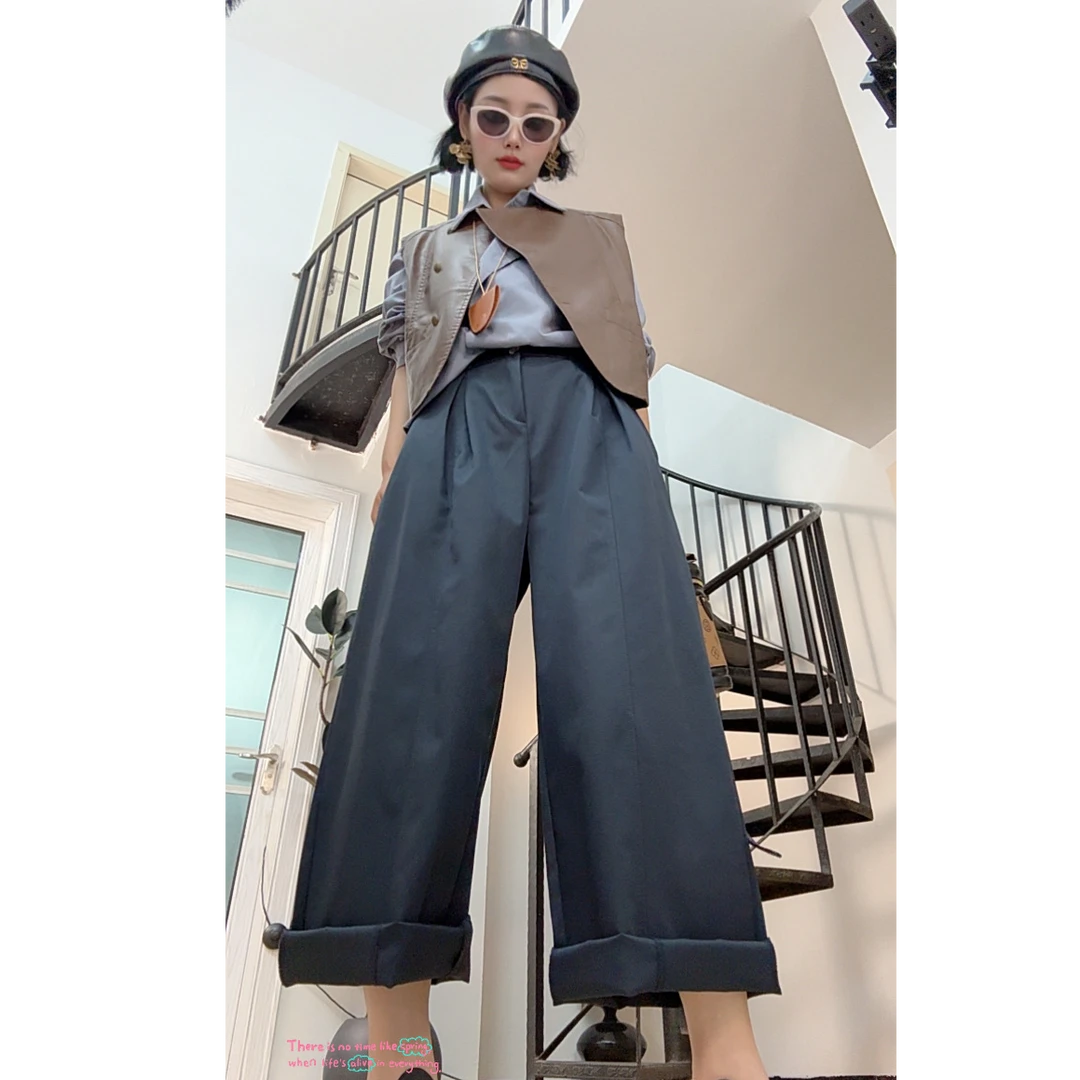 韩版宽松廓形阔腿裤女2025秋季新款高腰显瘦遮肉休闲裤815时尚