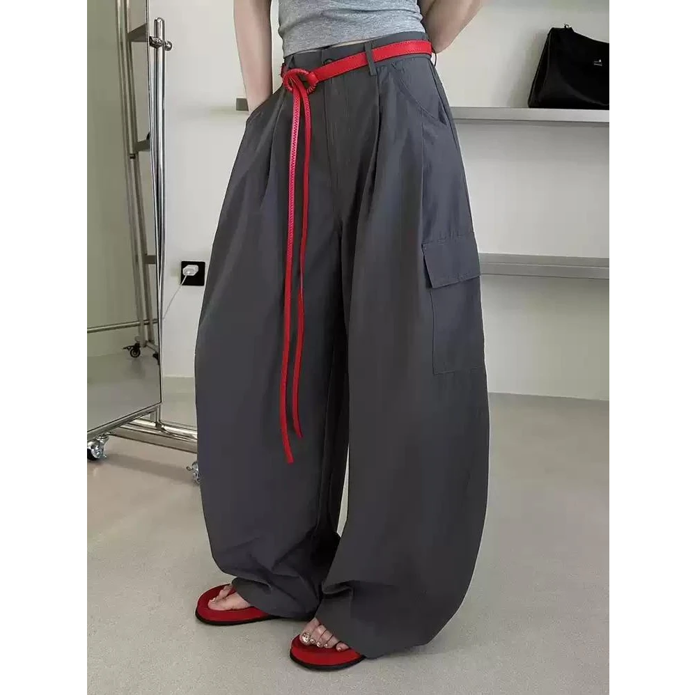 高级灰高腰遮胯弯刀气球裤女夏季新款时尚宽松显瘦垂感阔腿裤