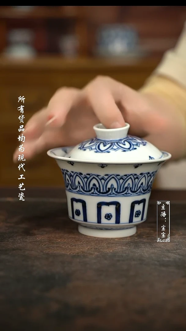 微瑕 福利高温手绘现代瓷  盖碗 150C 宝象