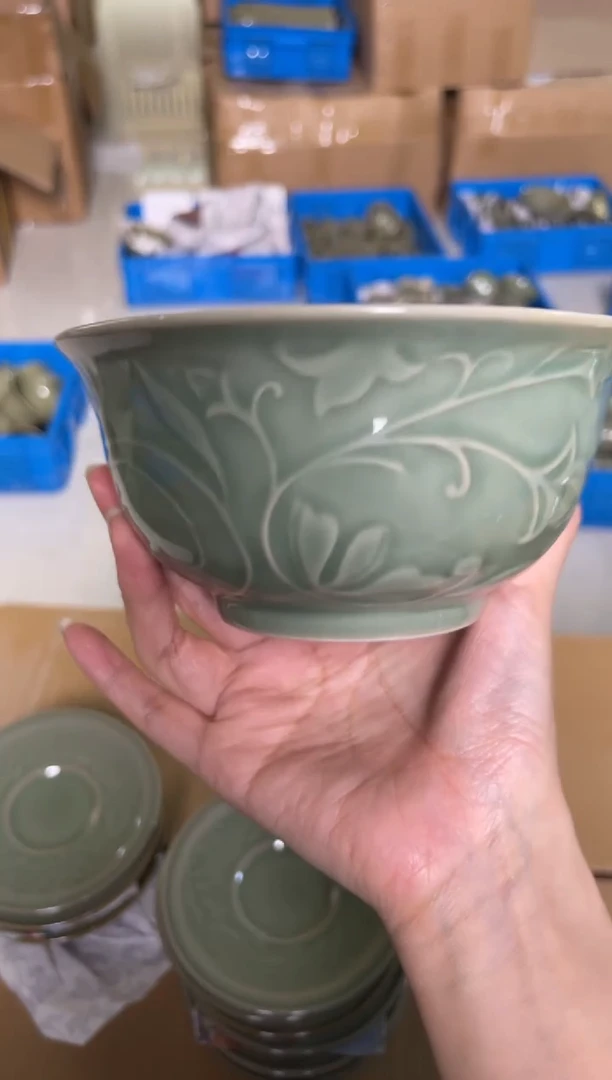 陶瓷青瓷玉兰碗 微瑕