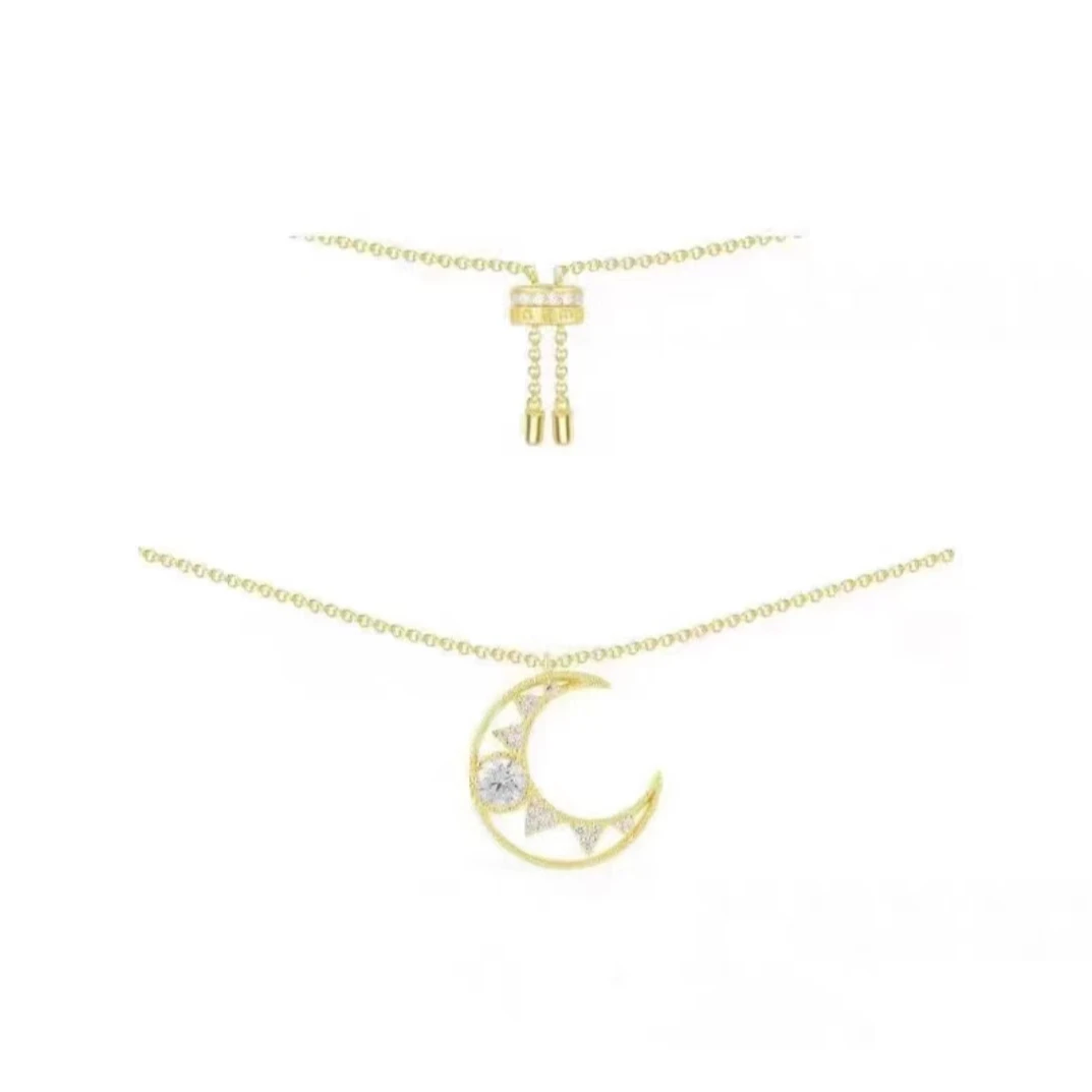 铜合金项链 SGL高版本轻奢镂空月亮抽拉可调节项链B14