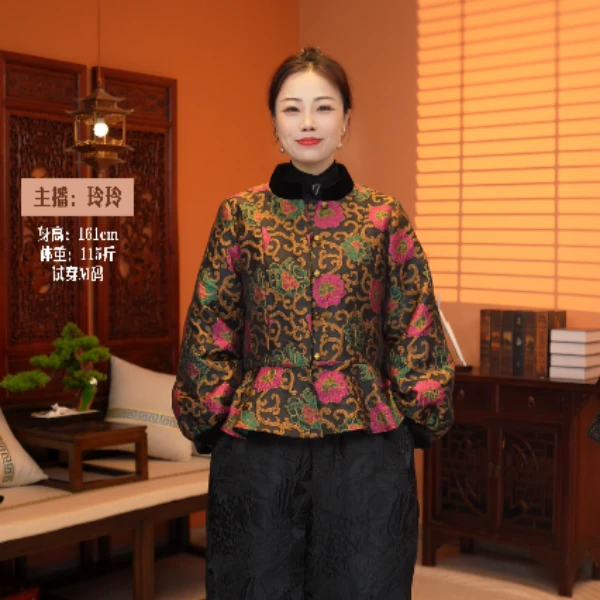 【红熹潮143黑色】秋冬季女士百搭刺绣轮廓宽松短款重工长袖棉服