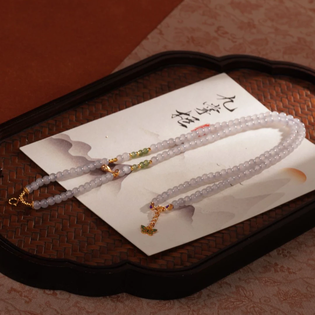 天然和田玉冰料烟紫万能链—多样性发其一约4mm【JJ064】