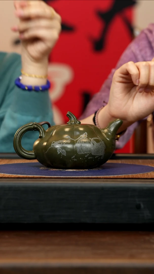 【闪购商品】紫砂茶壶SDH 生竹翠 南瓜 350cc