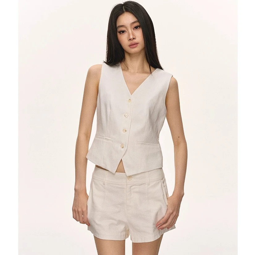 anna aneae亚麻马甲背心女夏季新款外穿高级感气质短款无袖上衣