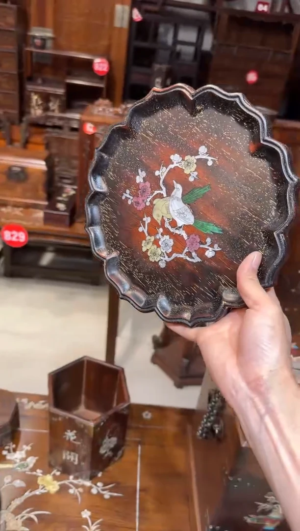 木木头款紫檀喜鹊登梅圆盘88