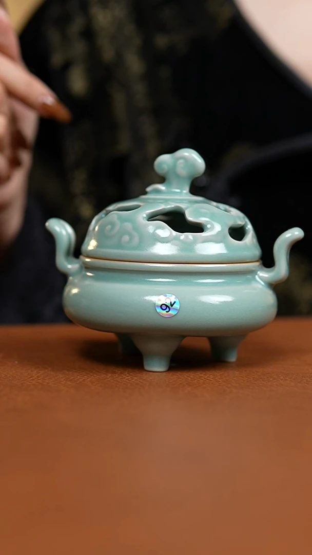 瓷片仿古翡翠绿釉永乐香薰炉瑕